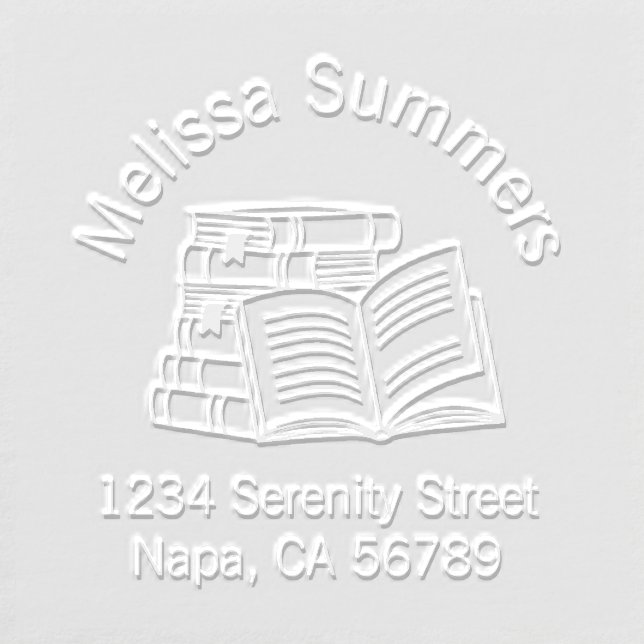 Book Stack and Open Book Address Bookplate Embosser (Design)