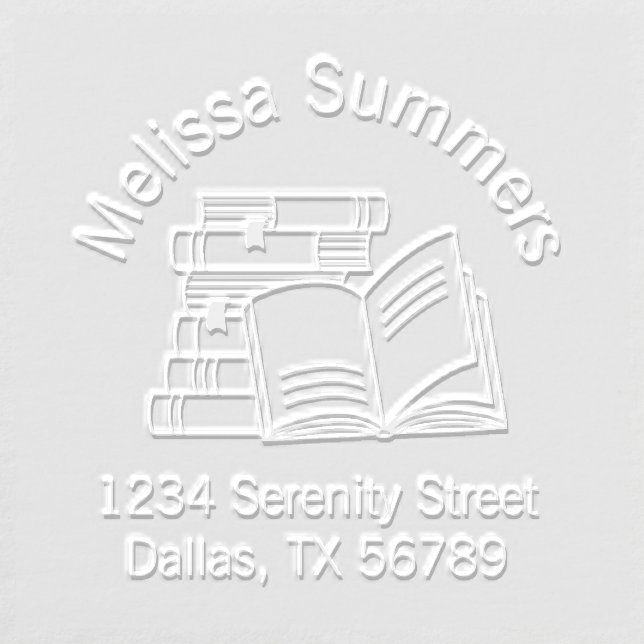 Book Stack and Open Book Address Bookplate Embosser (Design)