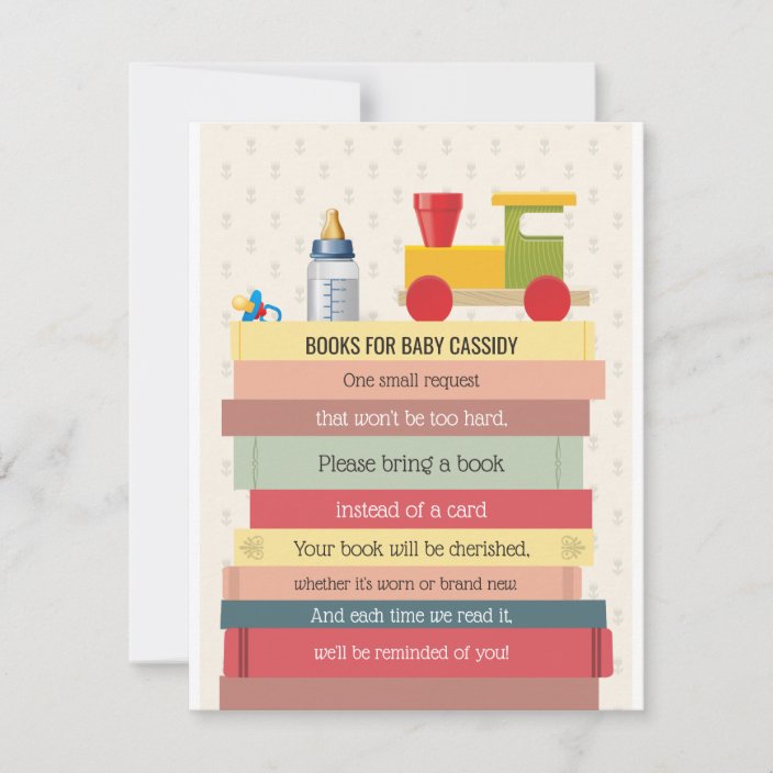 Book Stack Bring A Book Baby Shower Invitation Zazzle Com