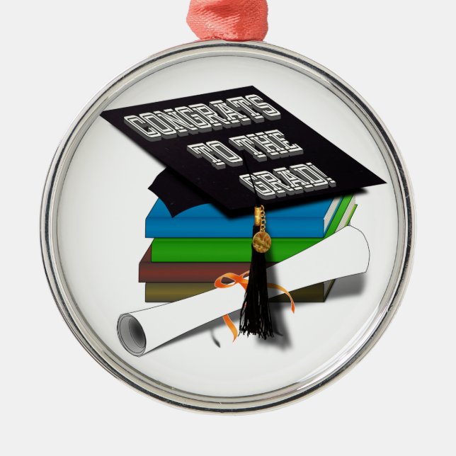 Book Stack "CONGRATS TO THE GRAD" Diploma Metal Ornament (Front)