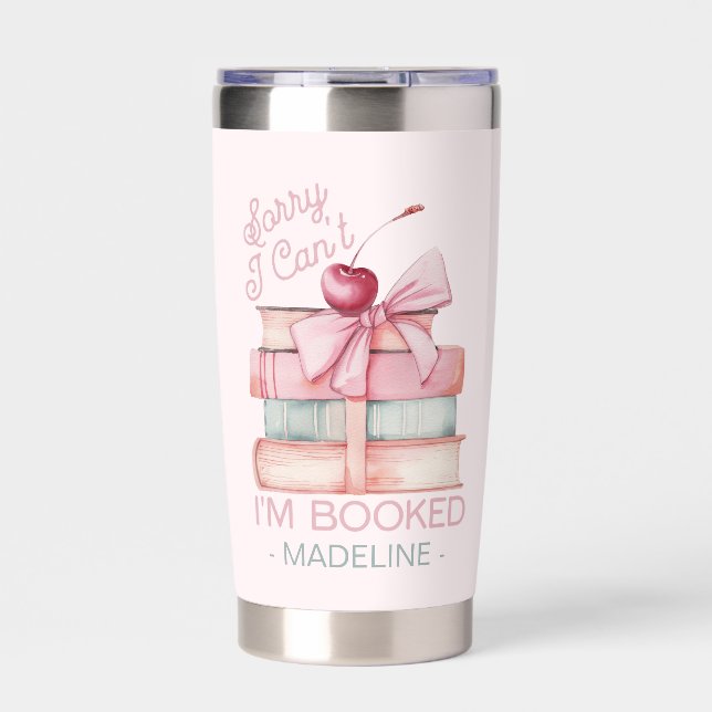 Book Stack Coquette Bow Name Insulated Tumbler (Front)