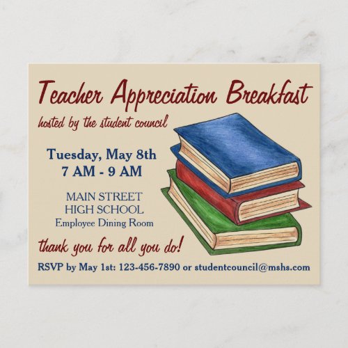 Book Stack Teacher Retirement Party Invitation Postcard