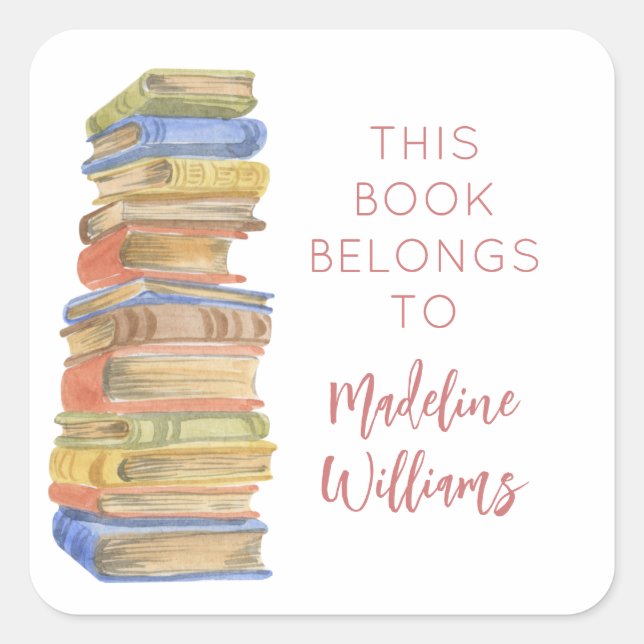 Book Stack This Book Belongs To Name Bookplate  (Front)