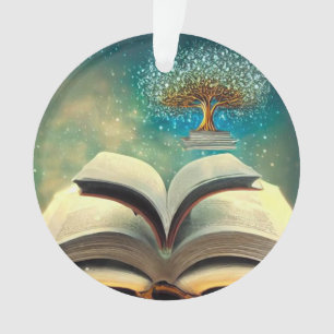Book Stack Tree & Open Books Ornament