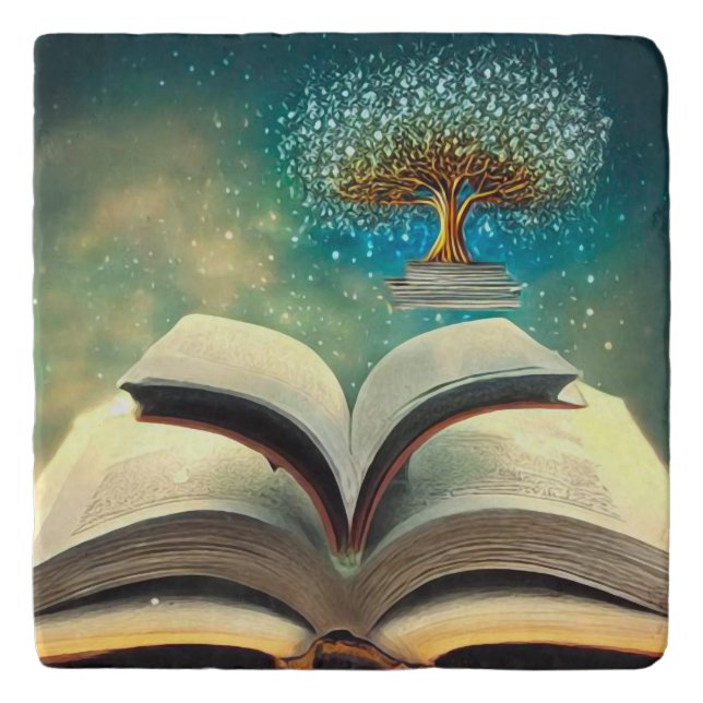 Book Stack Tree & Open Books Trivet (Front)