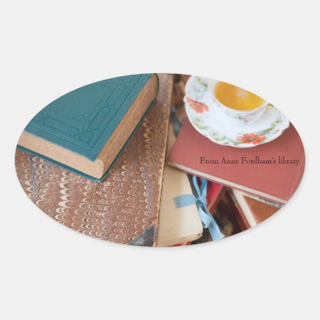 Book stacks with tea oval sticker (Front)