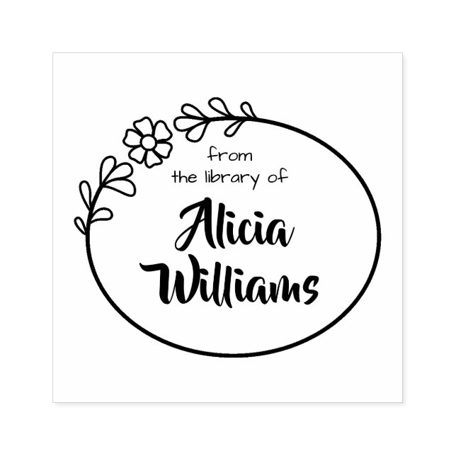 Book stamp, floral frame rubber stamp (Imprint)
