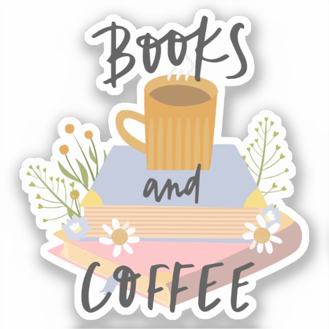 Book Sticker, Books and Coffee, Gift Idea Sticker (Front)