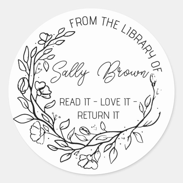 Book stickers, bookplate book stamp Custom floral (Front)