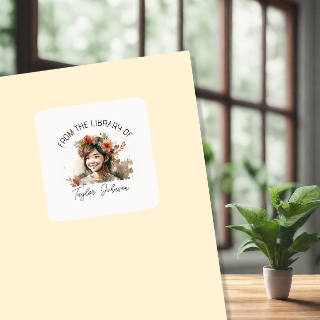 Book stickers, bookplate Custom Dark hair girl (Creator Uploaded)