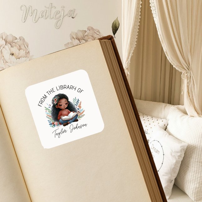 Book stickers, bookplate Custom Dark hair girl (Creator Uploaded)