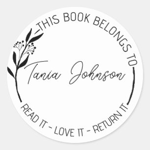 Book stickers, bookplate Custom modern floral