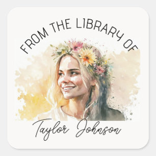 Book stickers, bookplate Custom name blonde girl