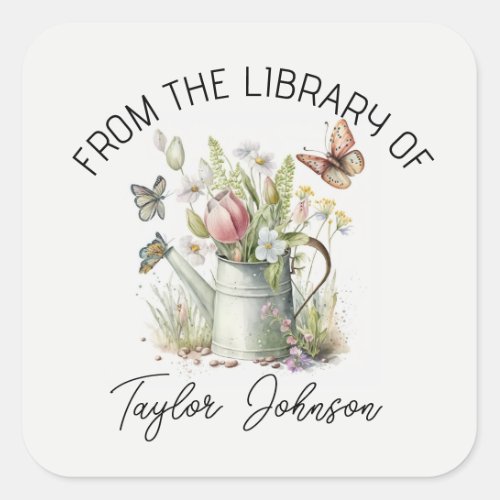 Book stickers bookplate floral watering can