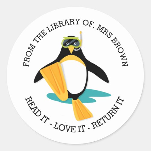 Book stickers Custom Teacher Penguin fun Stickers