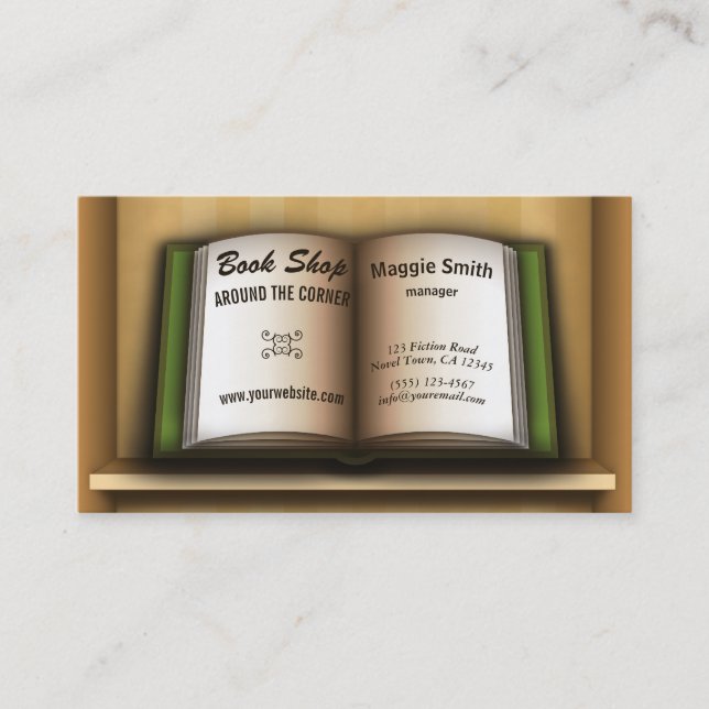 Book Store Books on Shelf Bookstore Business Cards (Front)