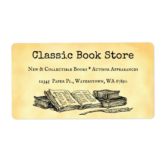 Book Store Editable Old Books and Quill Label (Front)