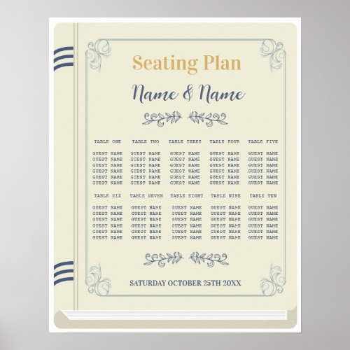 Book Table Seating Wedding Library Cream 10 Tables Poster