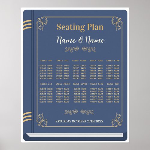 Book Table Seating Wedding Library Navy 10 Tables Poster