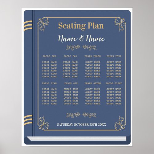 Book Table Seating Wedding Library Navy 8 Tables Poster