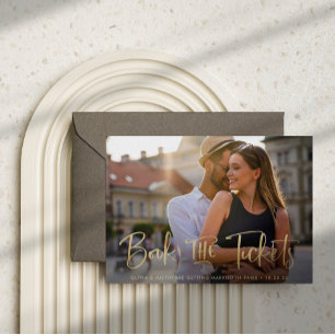 Book the Tickets Faux Gold Wedding Save the Date Announcement Postcard