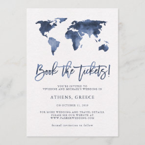 Book the Tickets | World Map Blue Save the Date