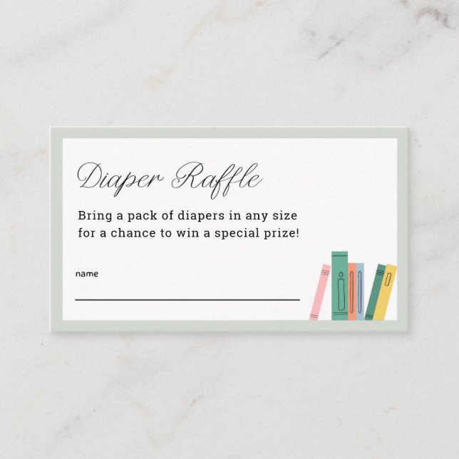 Book Theme Baby Shower Diaper Raffle Tickets Enclosure Card (Front)
