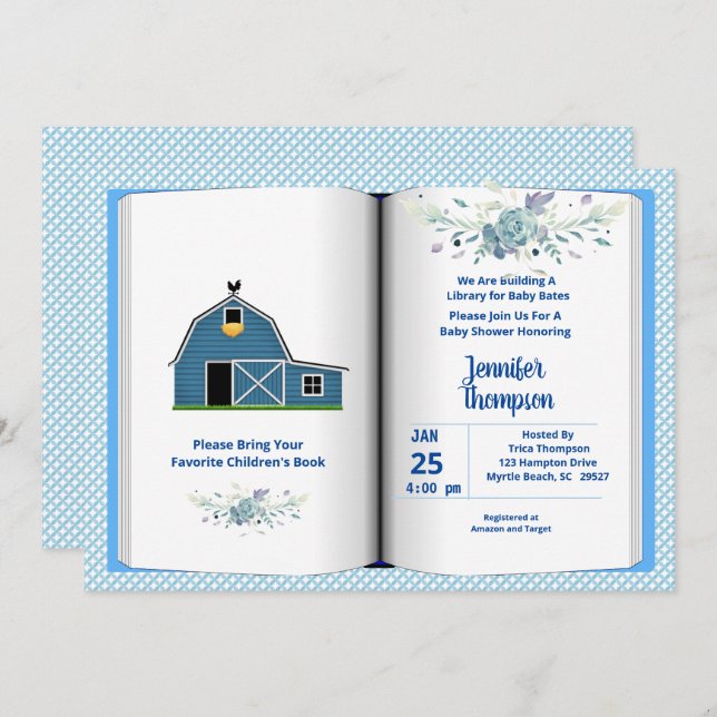 Book Theme Baby Shower Invitation (Boy) (Front/Back)