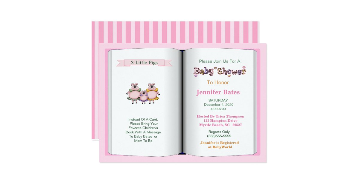 Book Theme Baby Shower Invitation Girl Zazzle Com