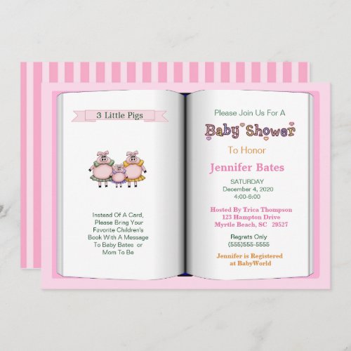 Book Theme Baby Shower Invitation Girl