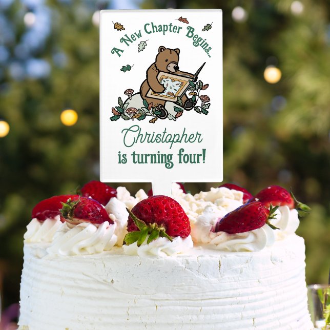 Book Theme Birthday Story Time Bear Boys Cake Topper (Creator Uploaded)