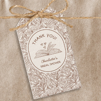 Book Theme Brown Floral Literary Bridal Shower Gift Tags