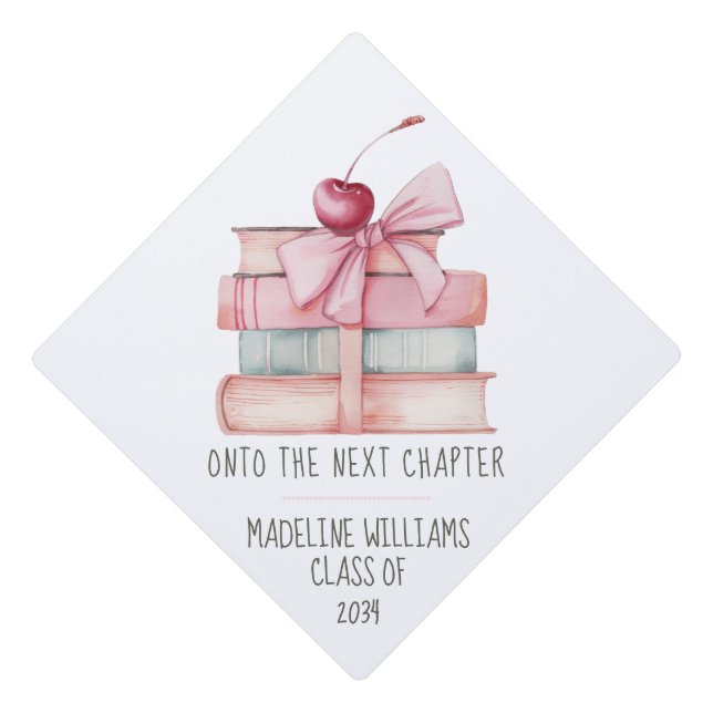 Book Theme Coquette Graduation Cap Topper (Front)