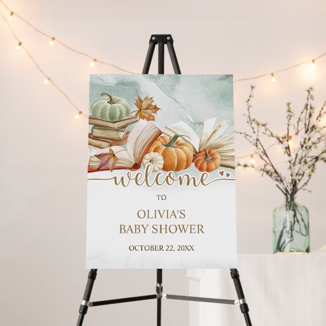 Book Theme Fall Gender Neutral Baby Shower Sign (In Situ (Stand))
