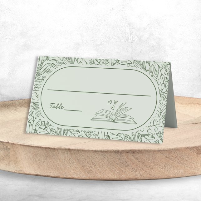 Book Theme Floral Sage Green Bridal Shower Place Card (Book Theme Floral Sage Green Bridal Shower Place Card)