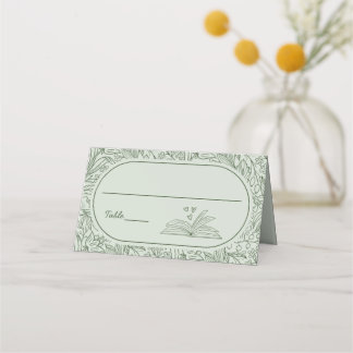 Book Theme Floral Sage Green Bridal Shower Place Card