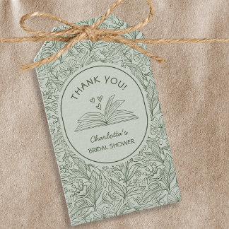 Book Theme Green Floral Literary Bridal Shower Gift Tags