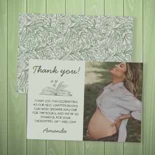 Book Theme Next Chapter Floral Green Baby Shower Thank You Card