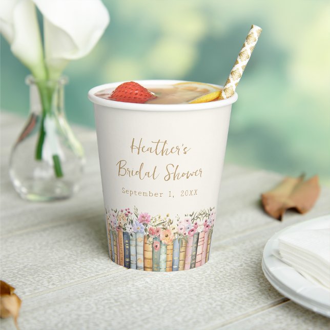 Book Theme Paper Cups (Watercolor Wildflower Book Theme Paper Cups by Painted Paperie
)