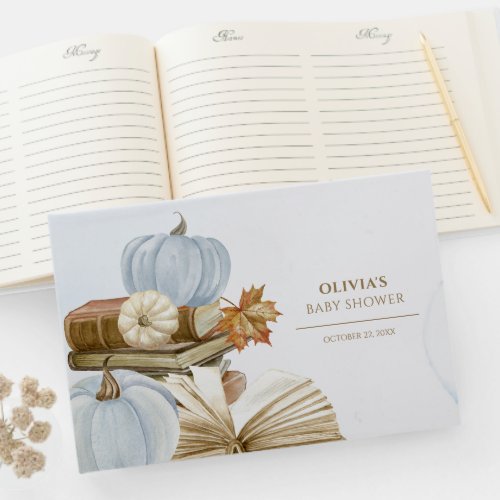 Book Theme Pumpkin Baby Shower Blue Guest Book