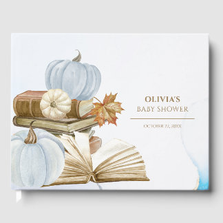 Book Theme Pumpkin Baby Shower Blue Guest Book