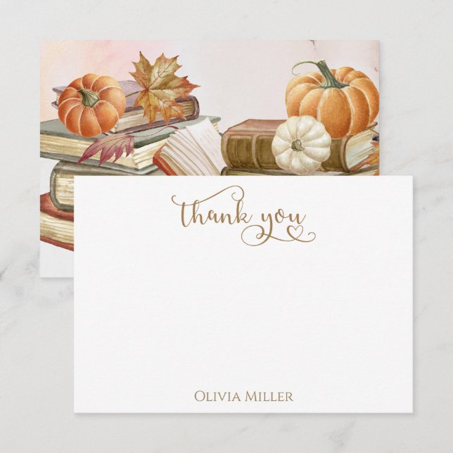 Book Theme Pumpkin Fall Baby Shower Thank You Card (Front/Back)