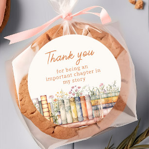 Book Theme Thank You Classic Round Sticker  
