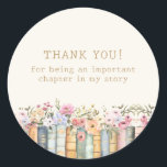 Book Theme Thank You Stickers<br><div class="desc">Add a personal touch to your thank you notes with our hand-lettered gold script stickers. Each sticker features motifs of wildflowers and books,  creating a cohesive and charming finish to your bridal shower correspondence.</div>