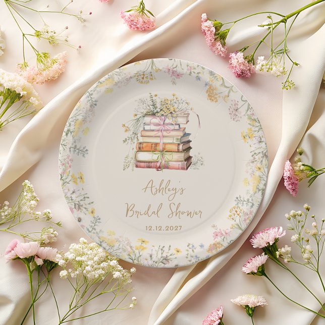 Book Theme Wildflower Rustic Bridal Shower Paper Plates (Creator Uploaded)