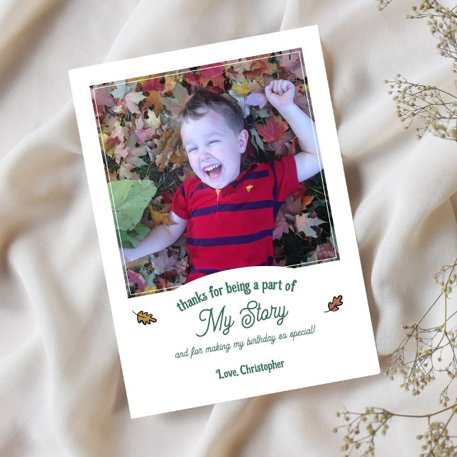 Book Themed Autumn Leaves Birthday Thank You Photo Card (Creator Uploaded)