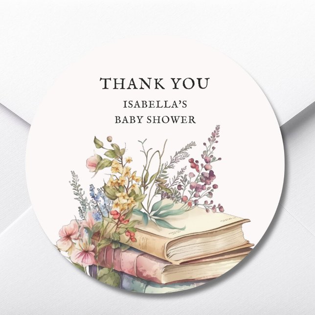 Book Themed Baby Shower Thank you  Favor Classic Round Sticker (Creator Uploaded)