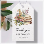 Book Themed | Baby Shower Thank You Favor Gift Tags<br><div class="desc">Thank your guests for celebrating your book-themed baby shower with these delightful favor gift tags! Featuring a charming pile of books adorned with wildflowers on a white background, these tags are the perfect way to show your appreciation. Plus, they're incredibly easy to personalize with the name of the mom-to-be, making...</div>