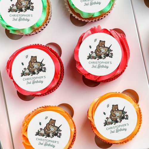 Book Themed Birthday Party Woodland Bear Edible Frosting Rounds