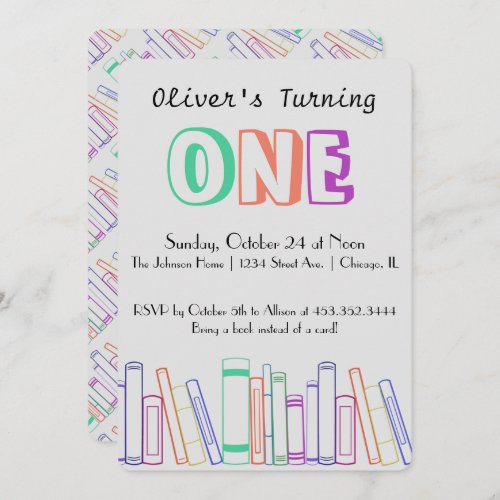 Book Themed First Birthday Party Invitation